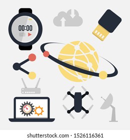 Abstract vector set of colorful flat technology and hardware icons. Creative concepts and design elements for mobile and web applications