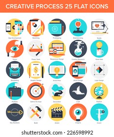 Abstract Vector Set Of Colorful Flat Creative Process Icons. Concepts And Design Elements For Mobile And Web Applications.