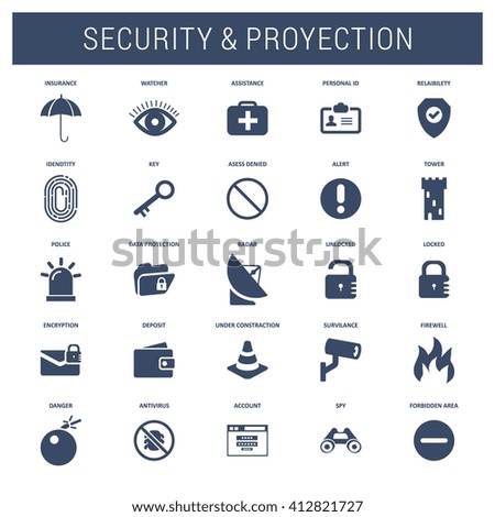 Abstract vector set of colorful flat security and protection icons with long shadow. Concepts and design elements for mobile and web applications.