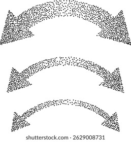 Abstract vector set of dotted double-sided arrows pointing left and right. Stylized black dot pattern forming arrow shapes. Horizontal direction, geometric design, clean and minimal style.