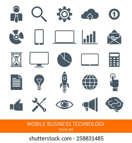 Abstract vector set of flat business and mobile technology icons. 