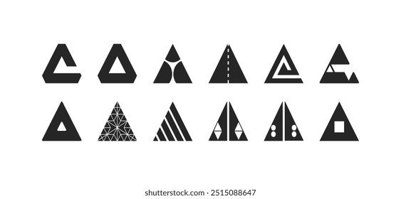 Abstract vector set with geometric shapes and triangle icons, ideal for modern illustrations and designs that showcase a contemporary and creative approach to visual art.