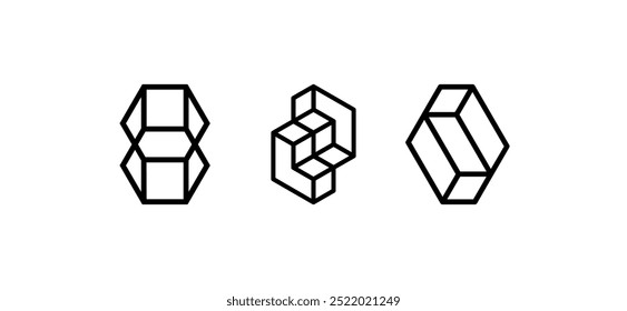 Conjunto de Vector Abstractas con Formas geométricas, iconos planos y conceptos de diseño moderno, que ofrece siluetas negras, ilustraciones en color y fondos texturizados para crear logotipos innovadores.