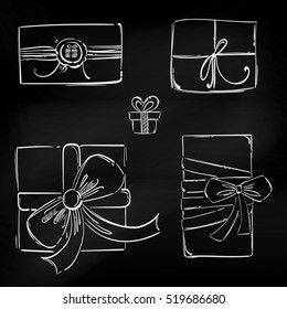 Abstract vector set of gifts. Blackboard.