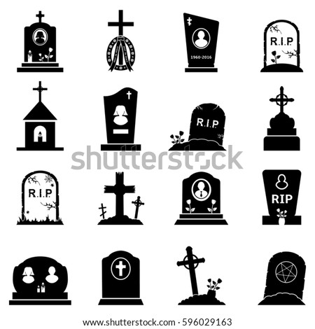Abstract vector set of gravestones and tombstones icons on a white background