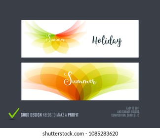 Abstract vector set of horizontal website banners with colourful flowers abstract shapes for web design.