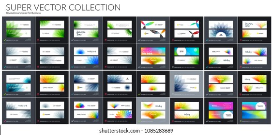 Abstract vector set of horizontal website banners with colourful flowers abstract shapes for web design.