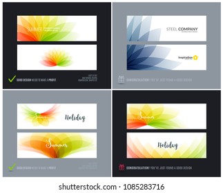 Abstract vector set of horizontal website banners with colourful flowers abstract shapes for web design.