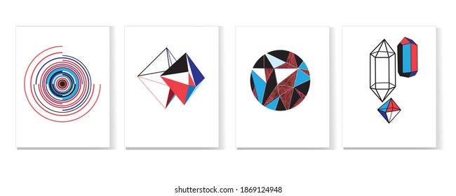 Abstract vector set of modern geometric shapes and patterns. Examples of website design and advertising.