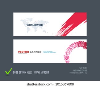 Abstract vector set of modern horizontal website banners with grunge red stroke, abstract art for festival, event, website, communication. Clean web headers design.