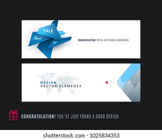 Abstract vector set of modern horizontal website banners with colourful triangle shapes