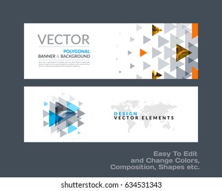 Abstract vector set of modern horizontal website banners with grey triangles, geometric shapes for construction, teamwork, tech, communication. Clean web headers design with overlay effect. 
