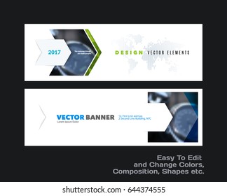 Abstract vector set of modern horizontal website banners with colourful rectangles, arrows, shadows for construction, teamwork, tech, communication. Clean web headers design with overlay effect. 