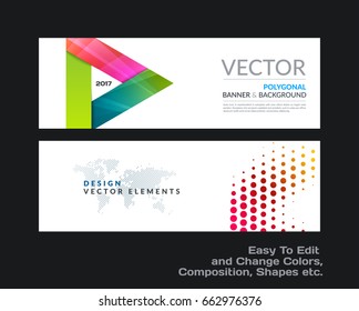 Abstract vector set of modern horizontal website banners with colourful triangle