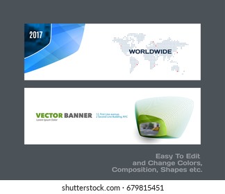 Abstract vector set of modern horizontal website banners with blue soft, rounded shapes for construction, teamwork, tech, communication. Clean web headers design with overlay effect.