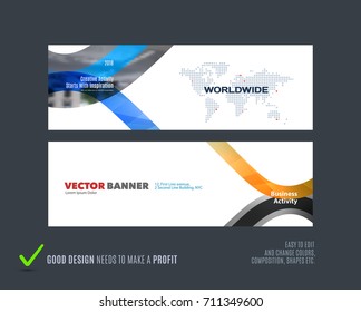 Abstract vector set of modern horizontal website banners with colourful soft rounded shapes for construction, teamwork