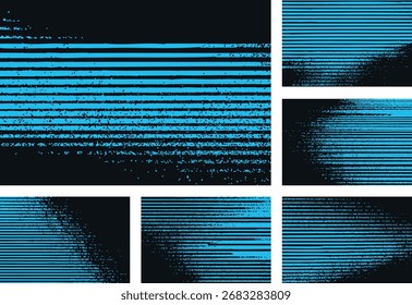 Vector Abstractas con rayas de glitch azul neón en negro. Texturas ruidosas distorsionadas para fondos modernos audaces, carteles, Anuncios y proyectos creativos de diseño digital.