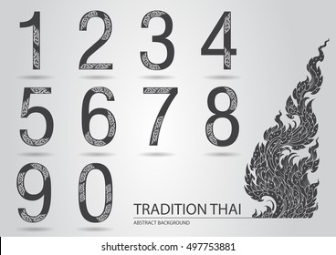 Abstract vector set number made from line thai art pattern