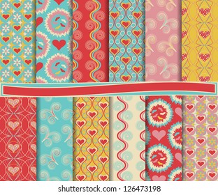 Abstract vector set of paper for scrapbook Valentine's Day