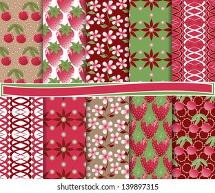 Abstract vector set of paper with summer berries