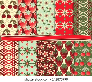 Abstract vector set of paper with summer berries