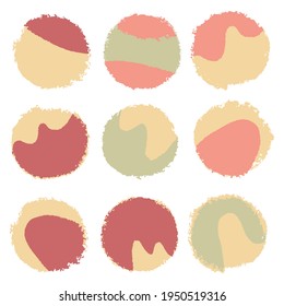 vector abstracto integrado de círculos rojos, amarillos y rosados. Elementos de diseño coloridos para patrones, invitaciones, impresiones, tarjetas, pegatinas. Colección sobre fondo blanco aislado. Efecto Grunge. Colocar el texto.