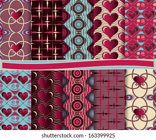 Abstract vector set of scrapbook paper with Valentine's Day