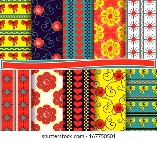 Abstract vector set of scrapbook paper Valentine's Day