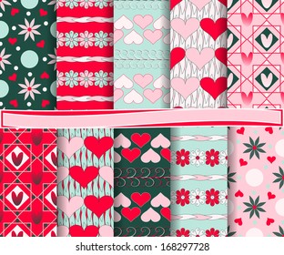 Abstract vector set of scrapbook paper Valentine's Day