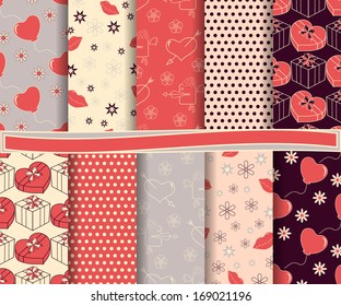 Abstract vector set of scrapbook paper Valentine's Day 