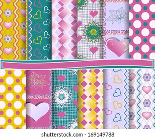 Abstract vector set of scrapbook paper Valentine's Day