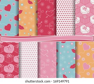 Abstract vector set of scrapbook paper Valentine's Day 