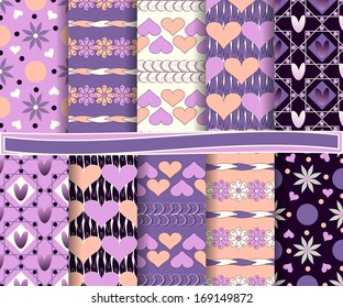 Abstract vector set of scrapbook paper Valentine's Day