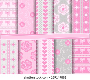 Abstract vector set of scrapbook paper Valentine's Day