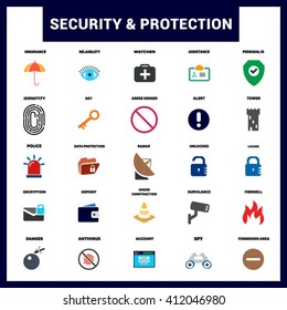 Abstract vector set of Security and Protection icons. Concepts and design elements for mobile and web applications.