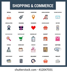 Abstract vector set of Shopping & Commerce icons. Concepts and design elements for mobile and web applications.