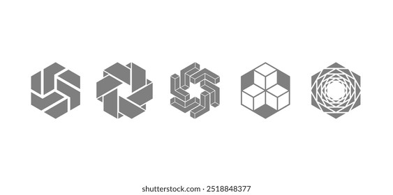 Conjunto de Vector Abstractas con patrones de estrellas y hexágonos, ideal para crear fondos texturizados, iconos planos y logotipos con un enfoque de diseño creativo para ilustraciones y arte.