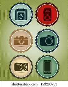 Abstract vector set of symbols with the evolution of the camera in retro vintage style