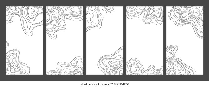 Abstract vector set of topographic map design elements.Design for invitation, cover, flyer, card. Template contour map concept.