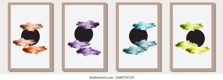 abstract vector set of watercolor with geometric design posters, suitable for wall decoration or wall art and interior design, background,wallpaper, postcard or brochure design, vector illustration