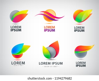 Abstract vector set web Icons. Sphere logos with leaves. Nature, beauty, eco cosmetics and healthy treatment symbols.