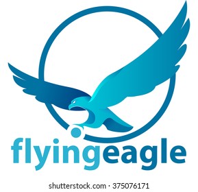 Abstract vector, shape eagle in flight with a blue circle, a symbol or logo of a company