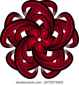 Abstract vector shape of red, black elements arranged in a circle.