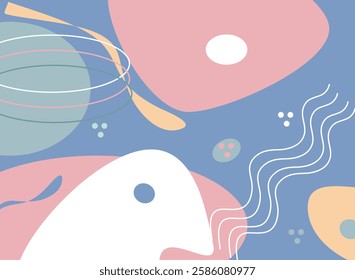 Abstract Vector Shapes Banner with Flowing Lines,abstract background with flowing organic shapes inpale blue and pink pastel tones.Vector background with pastel shapes