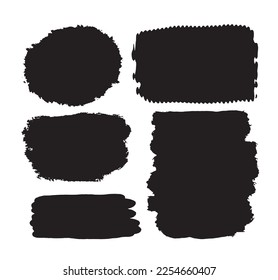 Abstract vector shapes, black graphic elements for product design, banners and buttons blot splatter