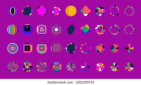 Abstract vector shapes collection of bold graphics elements and simple geometrical forms, useful for web design, poster art, decorative print, invitation letter, background. Vector illustration