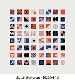 Abstract vector shapes collection of naive hand-drawn elements and simple geometrical forms, useful for web design, poster art, textile design, decorative print, invitation letter, background.