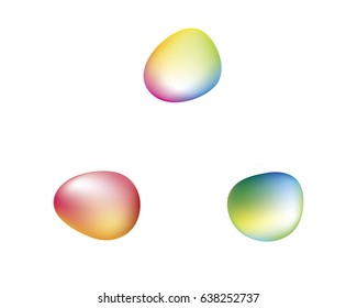 Abstract vector shapes in a set of 3. Colorful and glossy pebbles or ovals on white panel. Vector illustration.