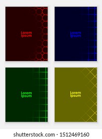 Abstract vector shapes with several colors, simple dark background.