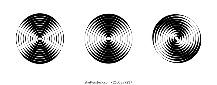 Abstract vector shapes. Various radial waves. Half-tone shiny disks.